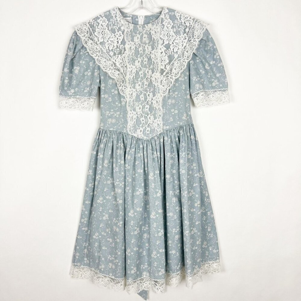 Vintage Jessica McClintock Gunne Sax Victorian Dress Lace Calico Kids Size 10